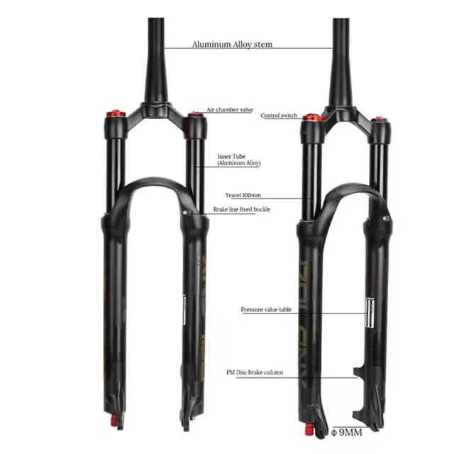 Fourche à air pour vélo Bolany avec réglage du rebond