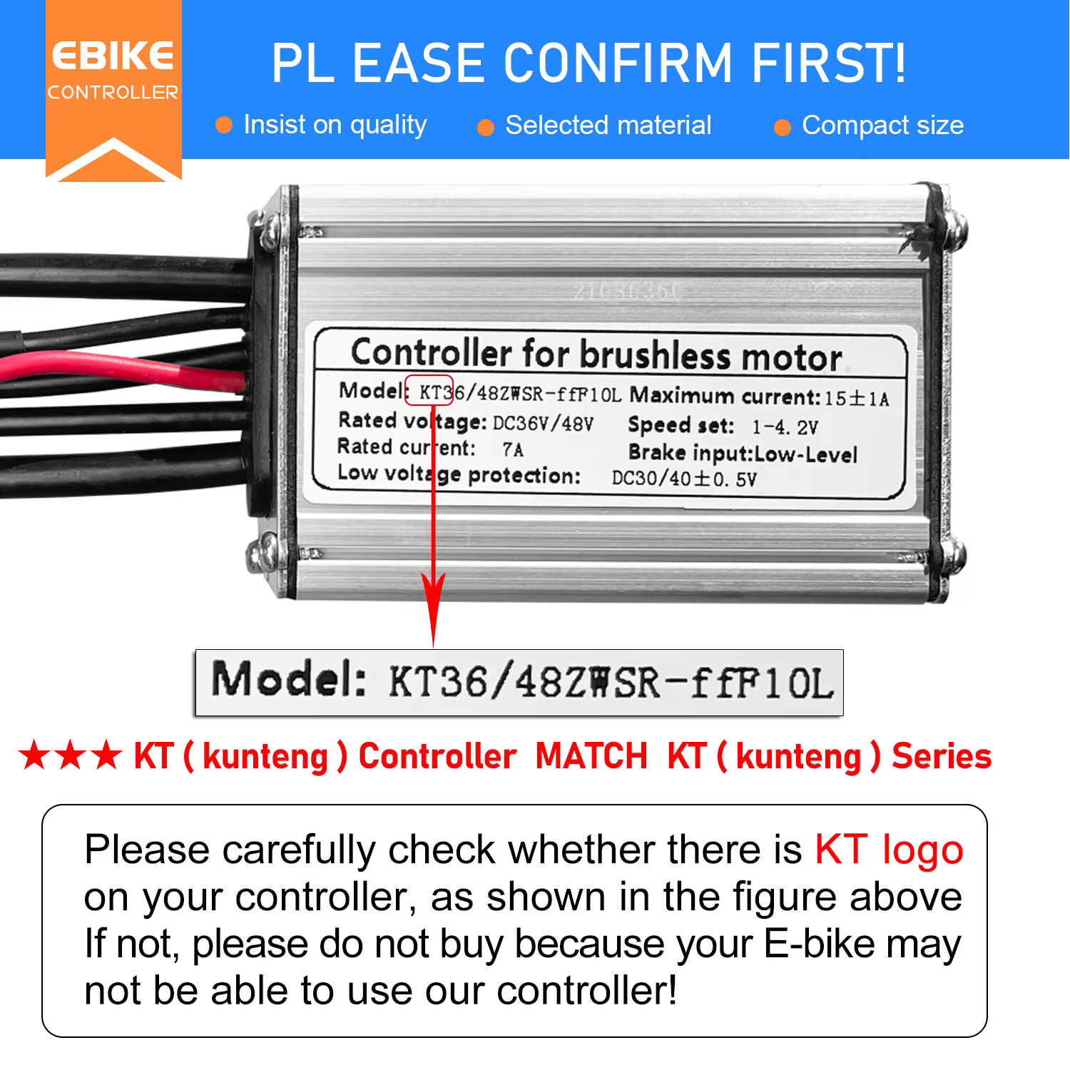 Contrôleur de vélo électrique KT 36V 48V 14A 26A 30A 35A étanche pour moteur brushless 250W-1500W 1T5 3 broches avec