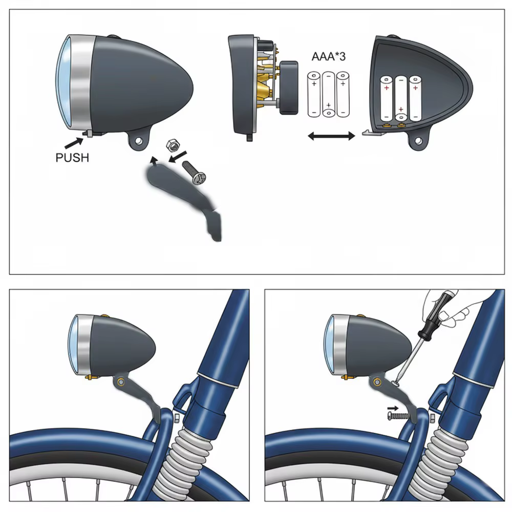 Phares avant de vélo vintage 3 LED