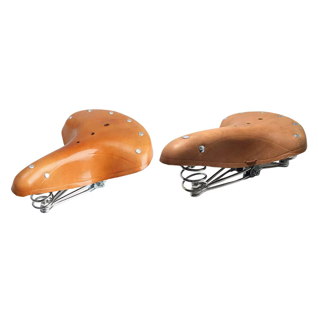 Selle de vélo en cuir avec ressorts, siège marron 26x21,5 cm
