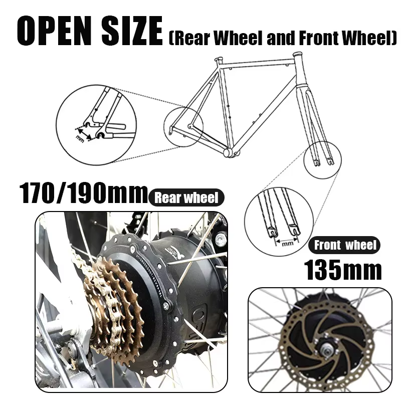 Gros moteur 48V 1000W moteur de roue libre arrière à engrenage sans brosse pour gros vélo électrique neige e-bike 170mm 190mm taille de fourche 20 "26" pneu