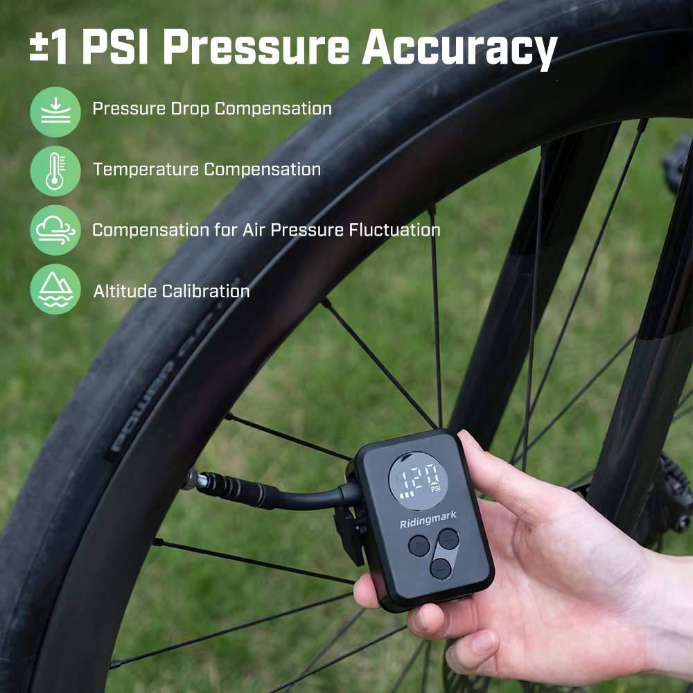 Ridingmark – gonfleur de pneus de vélo électrique étanche IPX4, 120PSI, jauge de pression LED, pompe à vélo rechargeable Schrader Presta