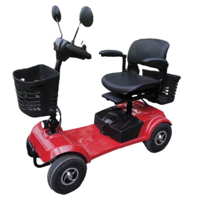 Trottinette de mobilité pliante à 4 roues légère pour personnes âgées/adultes 350W 24V Scooter électrique avec siège et panier rouge