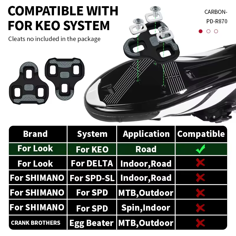 Pédales de vélo de route sans clip Bucklos compatibles avec le système Look Keo