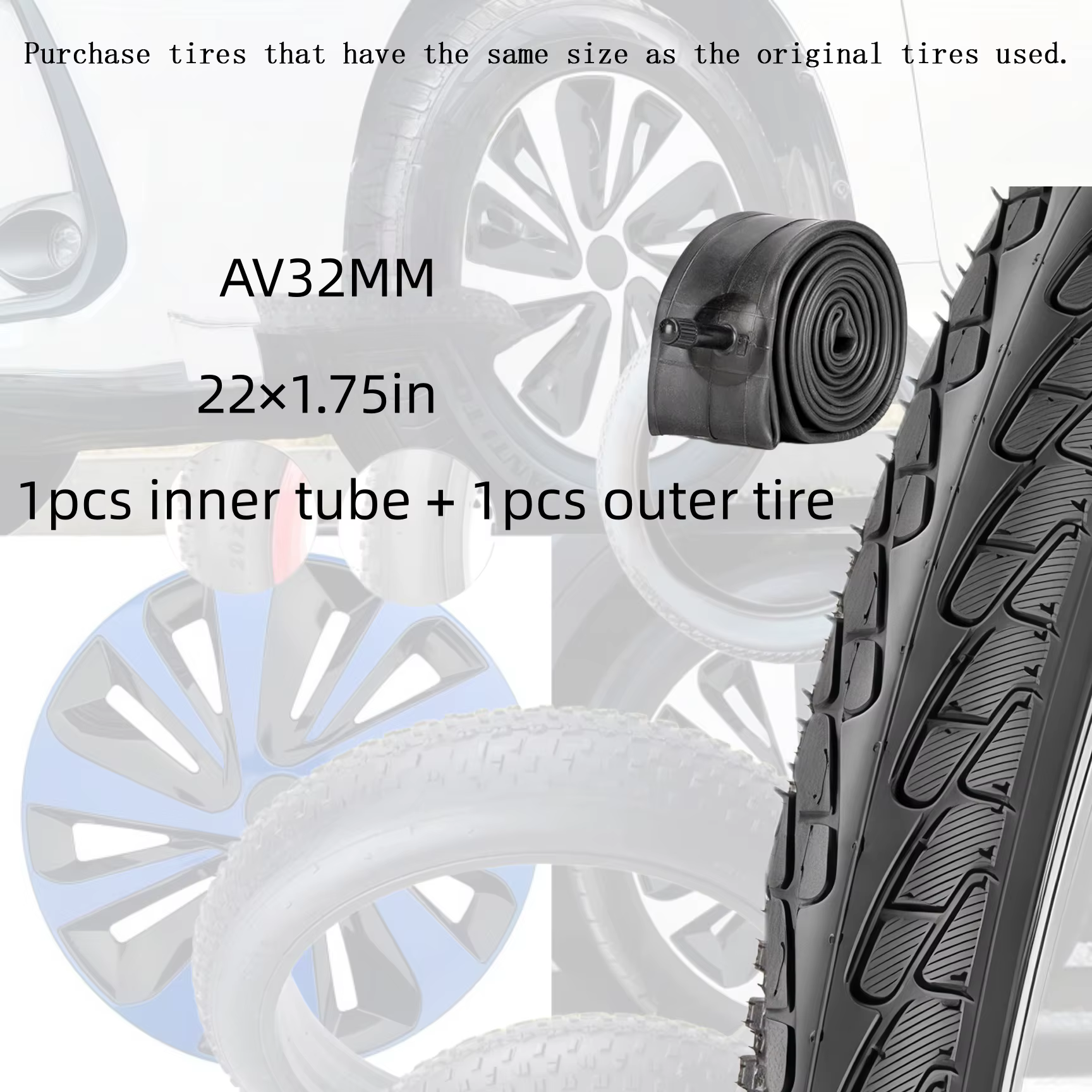 Ensemble de pneus et chambres à air pour vélo 22x1.95 22x1.75