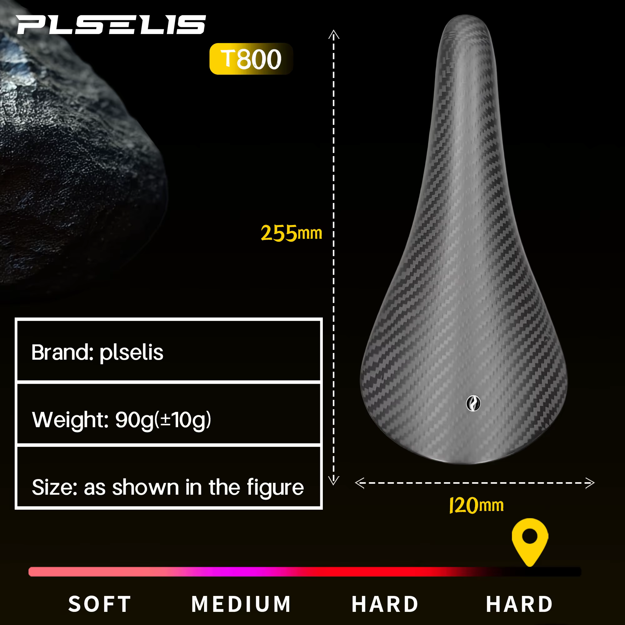 Selle de vélo de route en fibre de carbone pleine Plselis