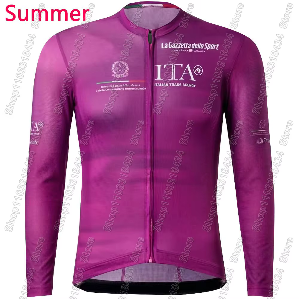 Maillot de cyclisme Tour de l'Italie Rose 2026 Manches longues Bleu Giro-Violet Vêtements de vélo de route Hauts