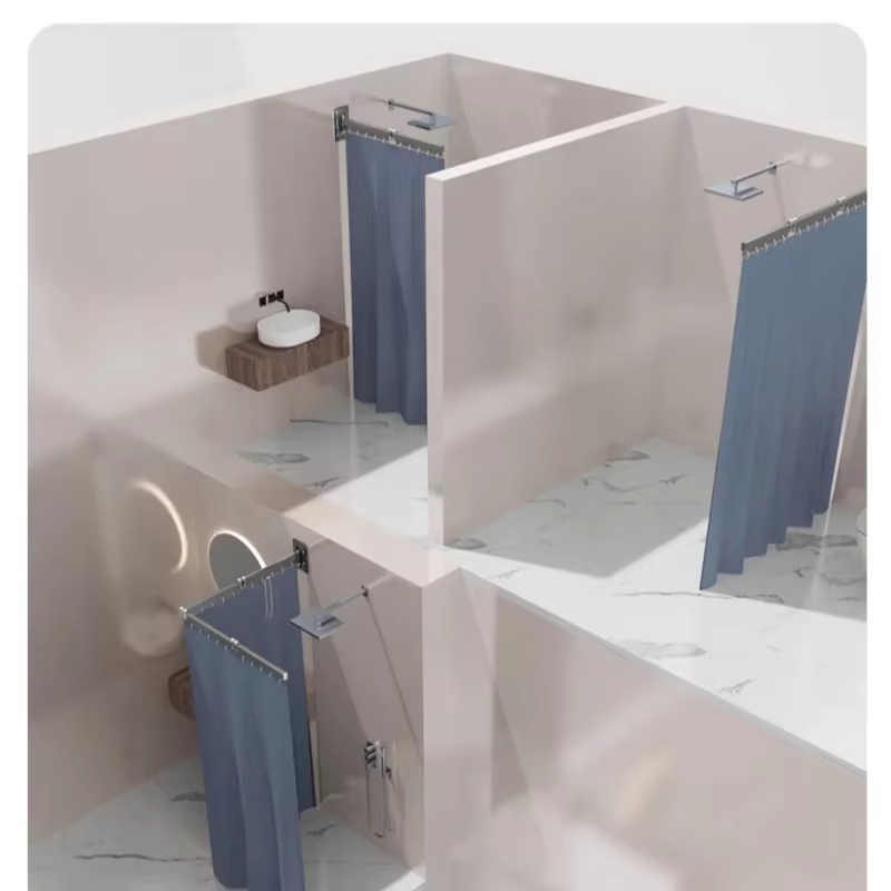 Ensemble de rideaux de douche pliants de qualité supérieure, cloison invisible rétractable sans perceuse, séparation sèche-humide en polyester imperméable