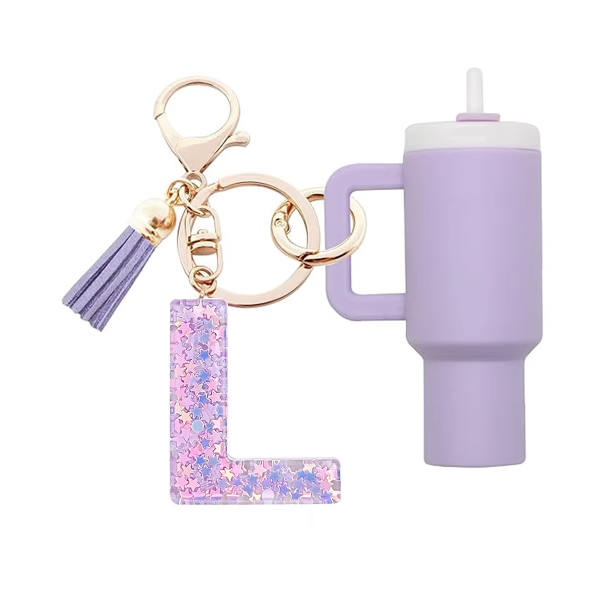 1 ensemble d'accessoires Stanley Cup, mini porte-clés pour femme, accessoires lettre initiale, accessoires pour sac à dos, porte-clés mignon pour fille
