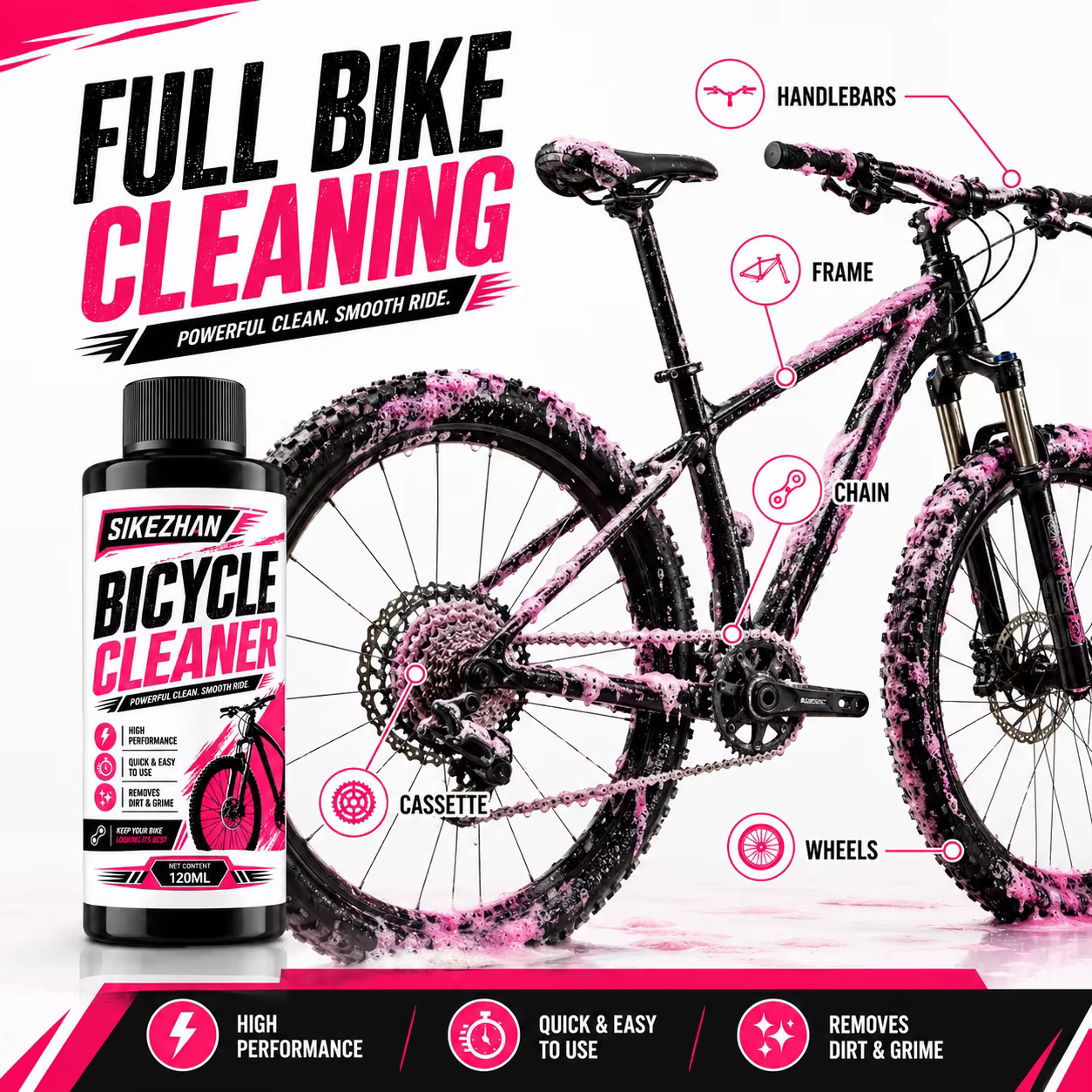 Nettoyant pour transmission de vélo 100 ml, liquide de nettoyage et d'entretien de chaîne de vélo, dégraissant en spray, nettoyant pour chaîne de vélo, dégraissant pour vélo
