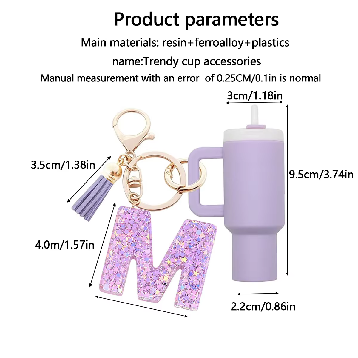 1 ensemble d'accessoires Stanley Cup, mini porte-clés pour femme, accessoires lettre initiale, accessoires pour sac à dos, porte-clés mignon pour fille