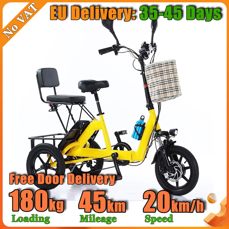 Tricycle électrique pliable de 14 pouces, 350W, 48V10.4Ah, en alliage d'aluminium, vélo électrique pour adultes, écran LCD, réglage à 3 vitesses avec phare et klaxon