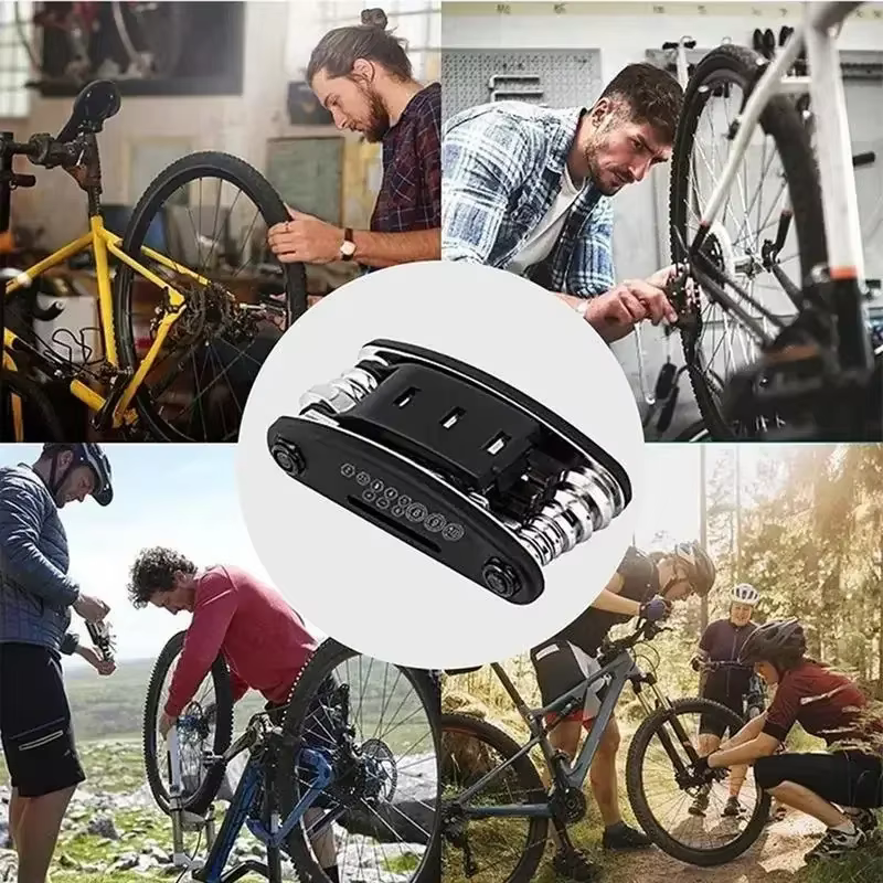 Outil multifonctionnel de cyclisme durable 16-en-1 - Kit de réparation de vélo ergonomique pour vélos de route/vTT