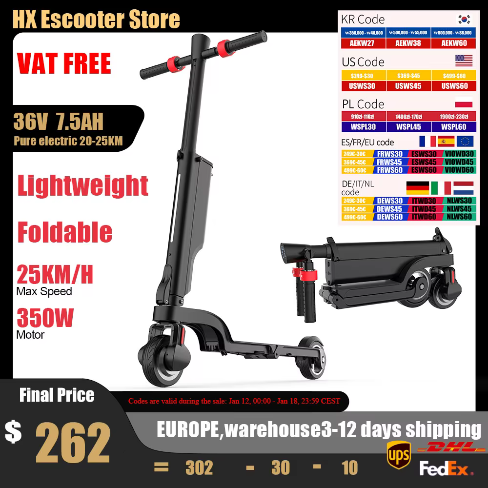 HX X6 Scooter électrique adulte 350W 7.5AH 36V 25 KM/H pliable