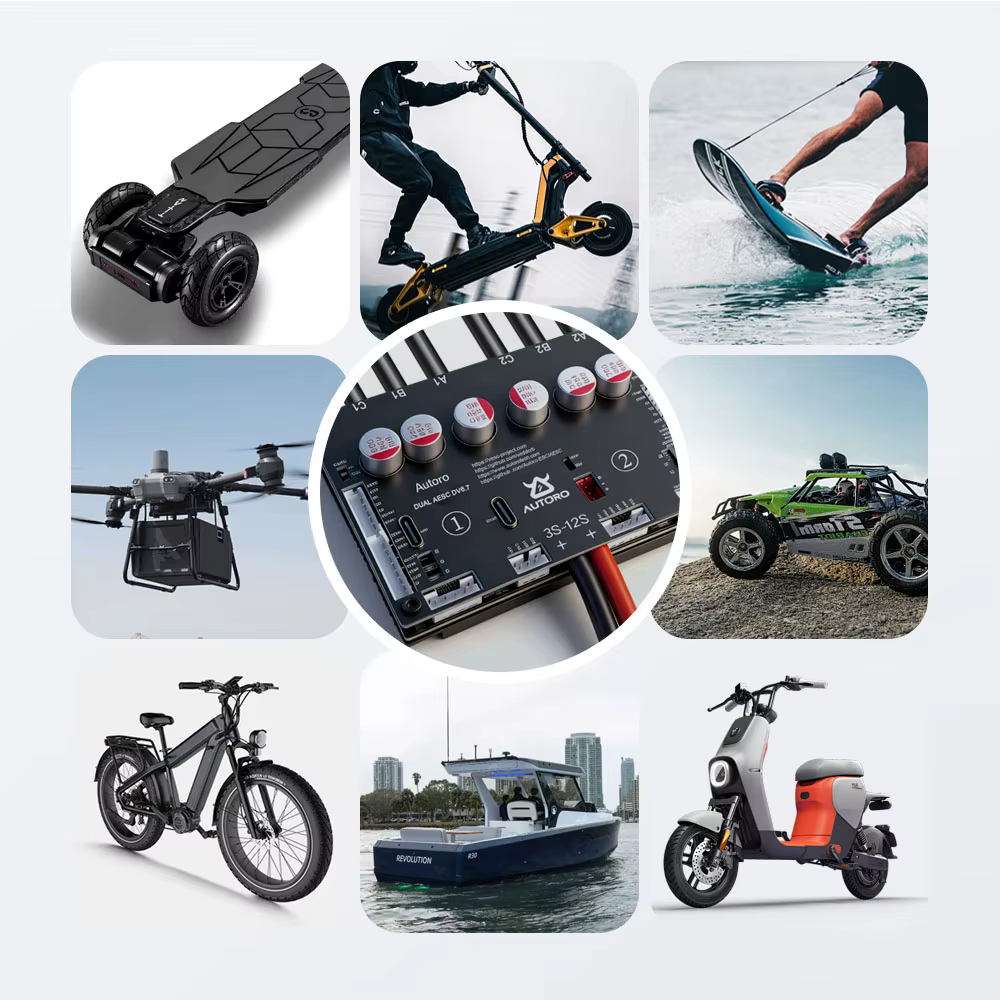 Contrôleur de vitesse double moteur Autoro Dual V6 ESC BLDC FOC 12S 100A sans étincelles VESC 6 pour skateboard