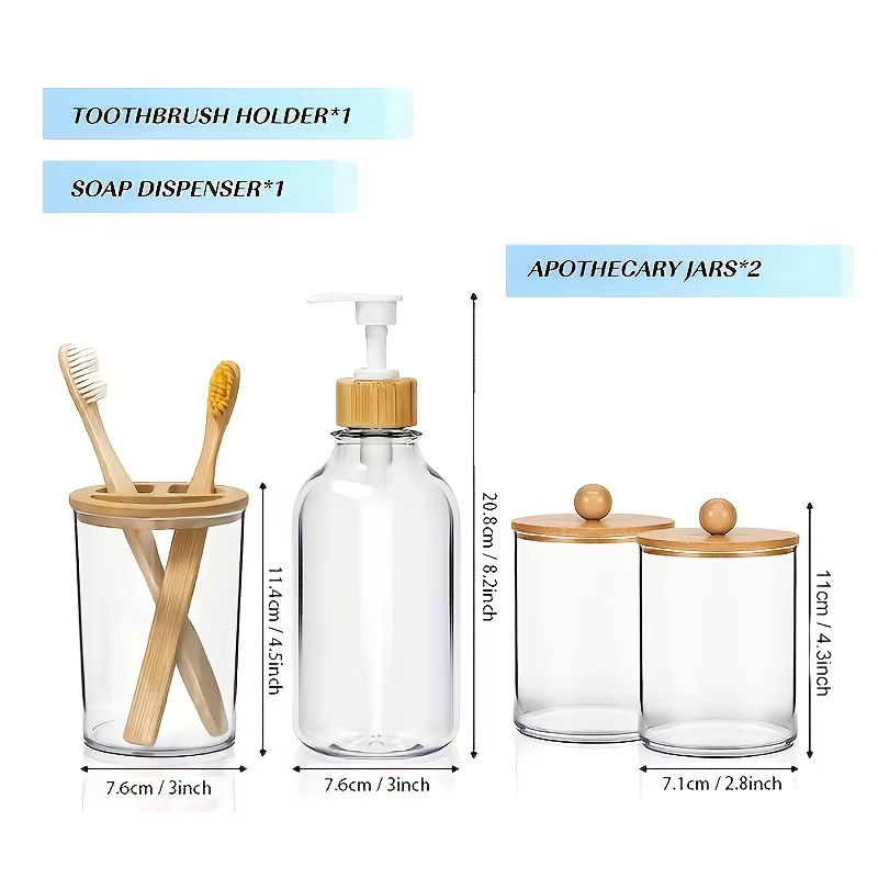 Ensembles d'accessoires de salle de bain Boho, ensemble complet d'accessoires de salle de bain, 4 pièces, distributeur de savon de bain transparent et porte-brosse à dents