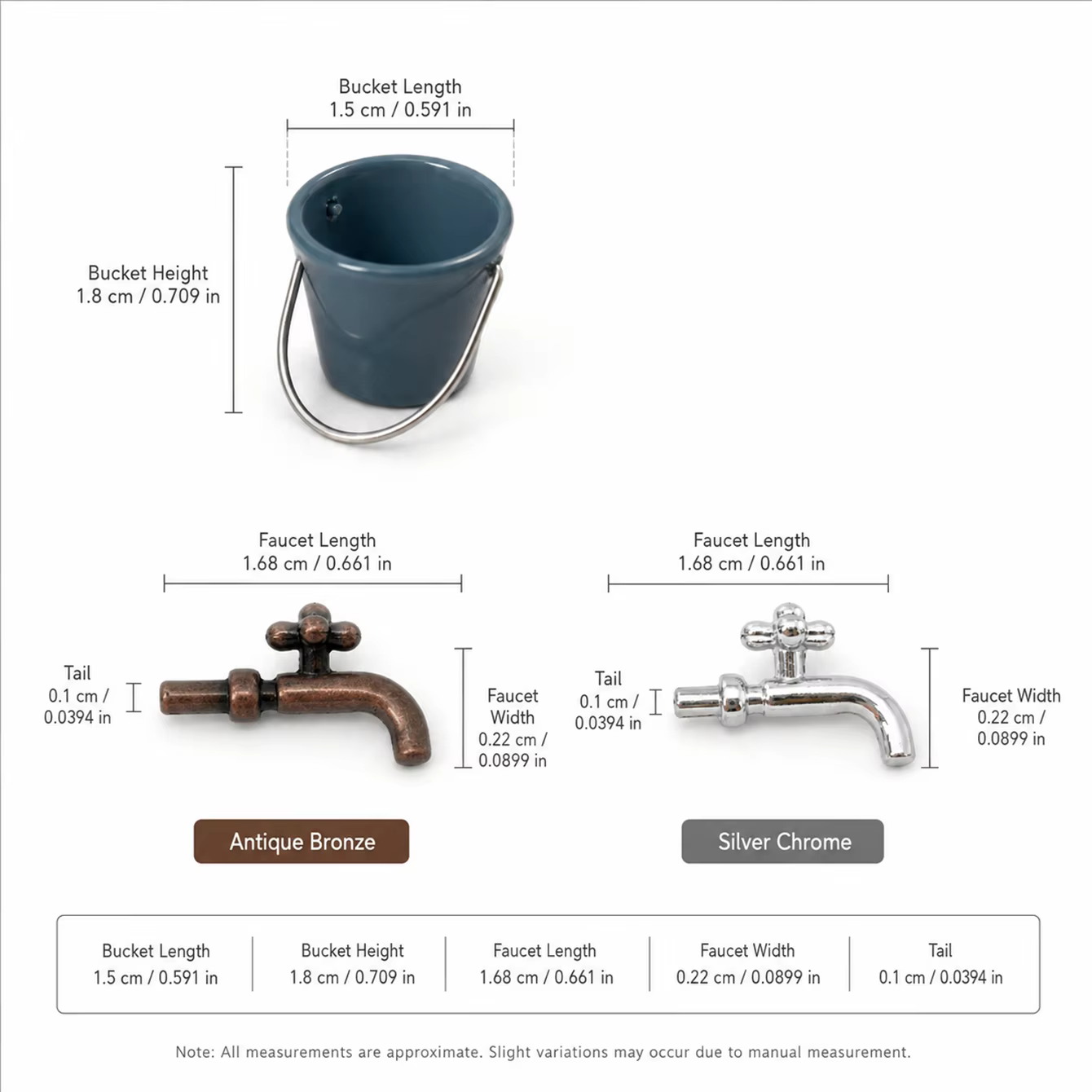 Ensemble mini robinet et petit seau pour maison de poupée, accessoires de fontaine d'eau pour jardin extérieur, décorations miniatures pour aménagement paysager