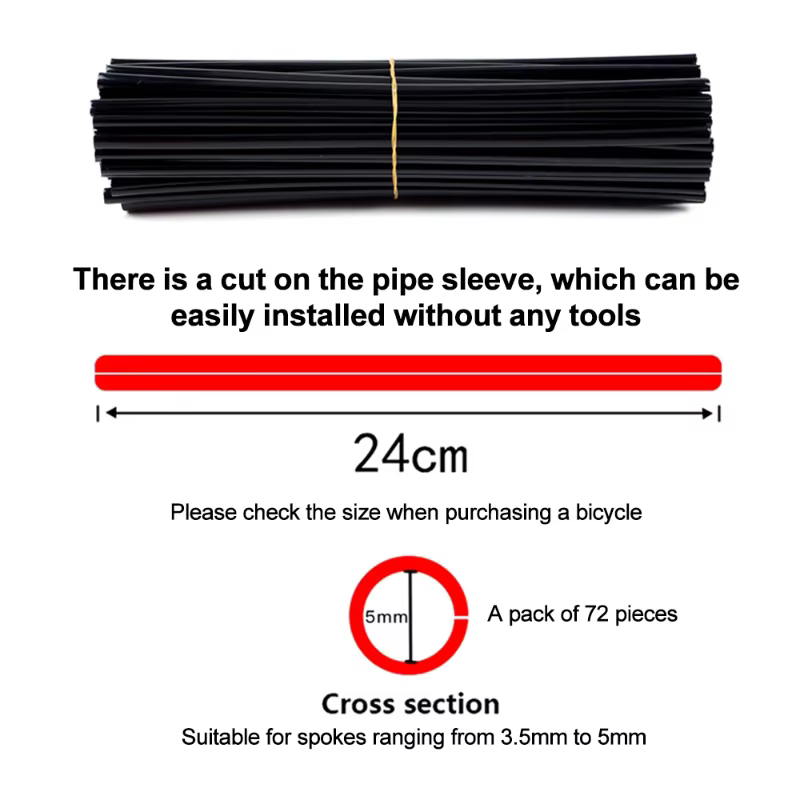 72 pièces enveloppes de protection de rayons de roue de vélo 24 cm Kit d'enveloppe