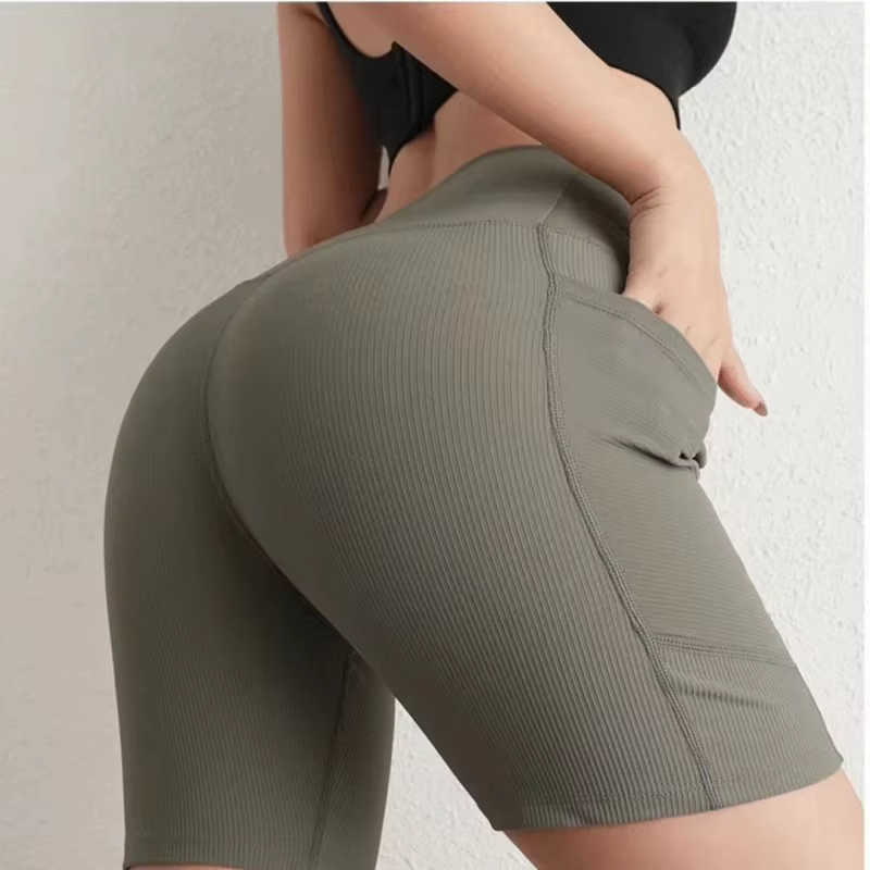 Short de vélo rembourré à bande croisée pour femme – Taille haute amincissante avec poches latérales