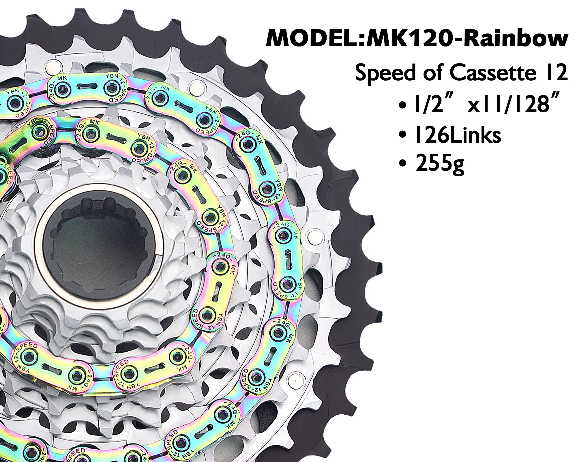 YBN – chaîne de vélo de route ultralégère MK120, 12 vitesses, 126 maillons, huile creuse, revêtement en titane pour Shimano DA Sram rouge