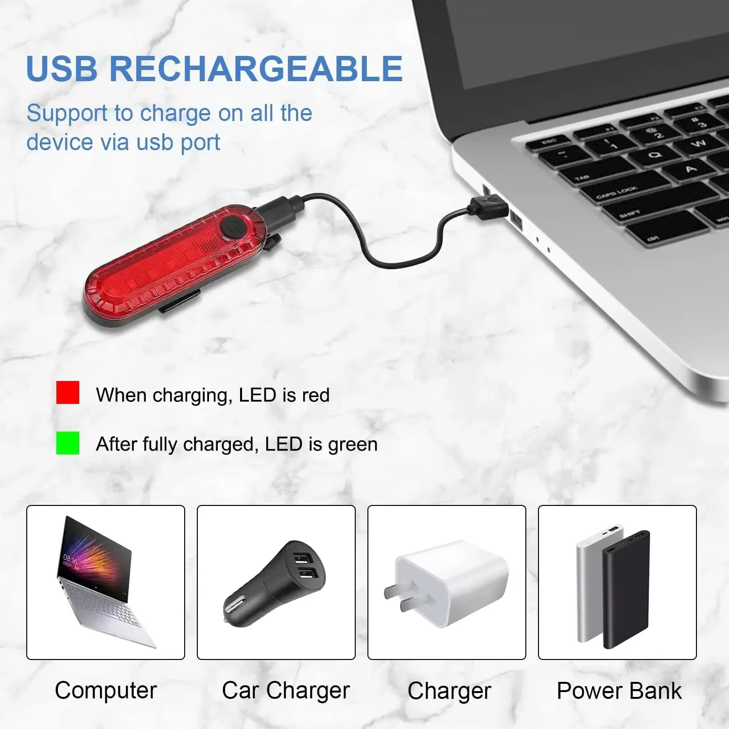 Feu arrière de vélo rechargeable par USB