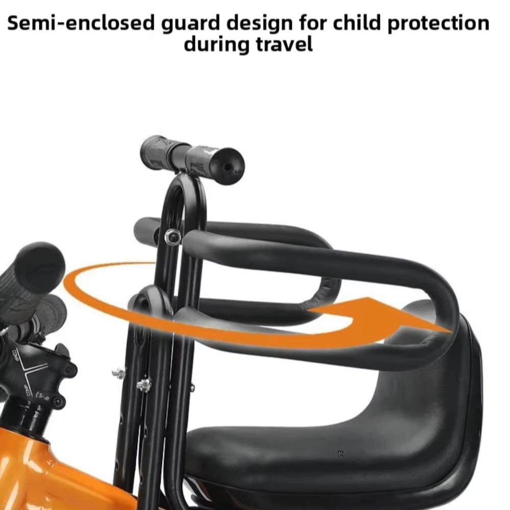 Siège enfant avant pour vélo VTT avec accoudoirs et pédales