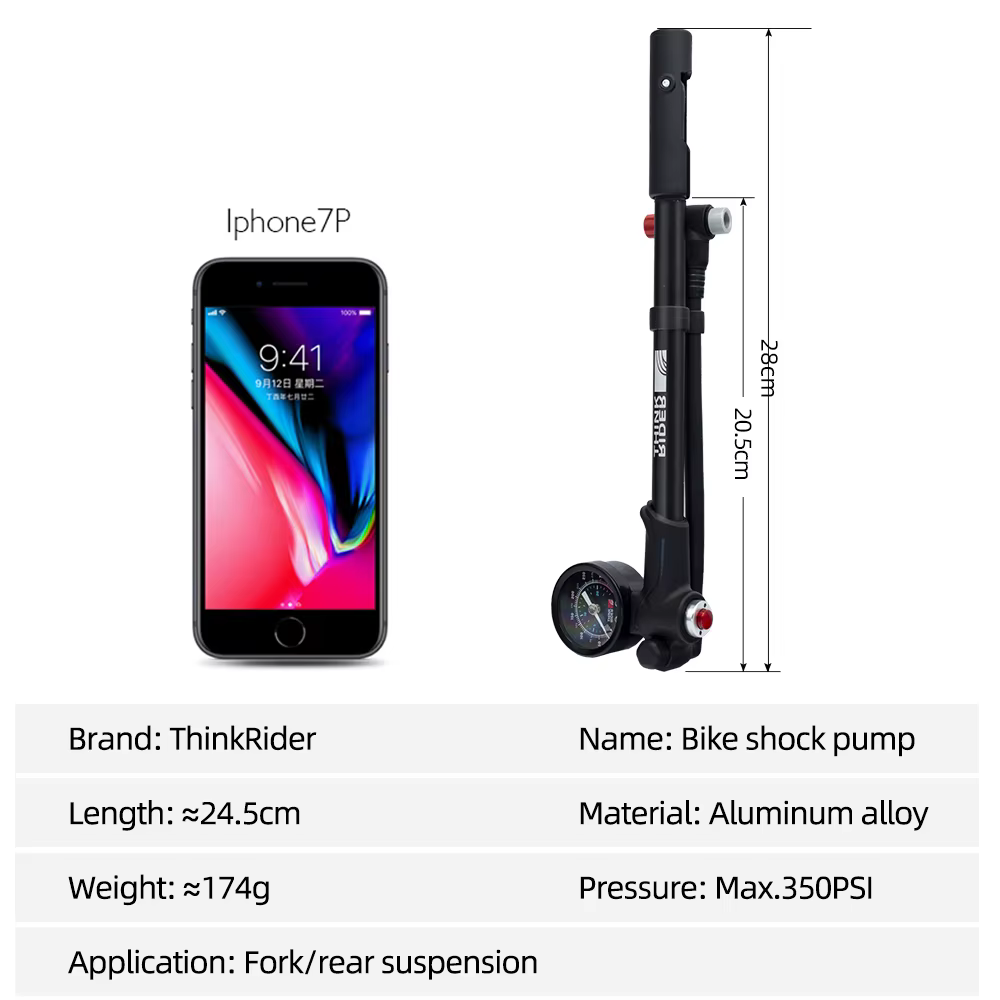 Pompe à air de vélo Portable haute pression 350psi avec jauge pour fourche et Suspension arrière amortisseur