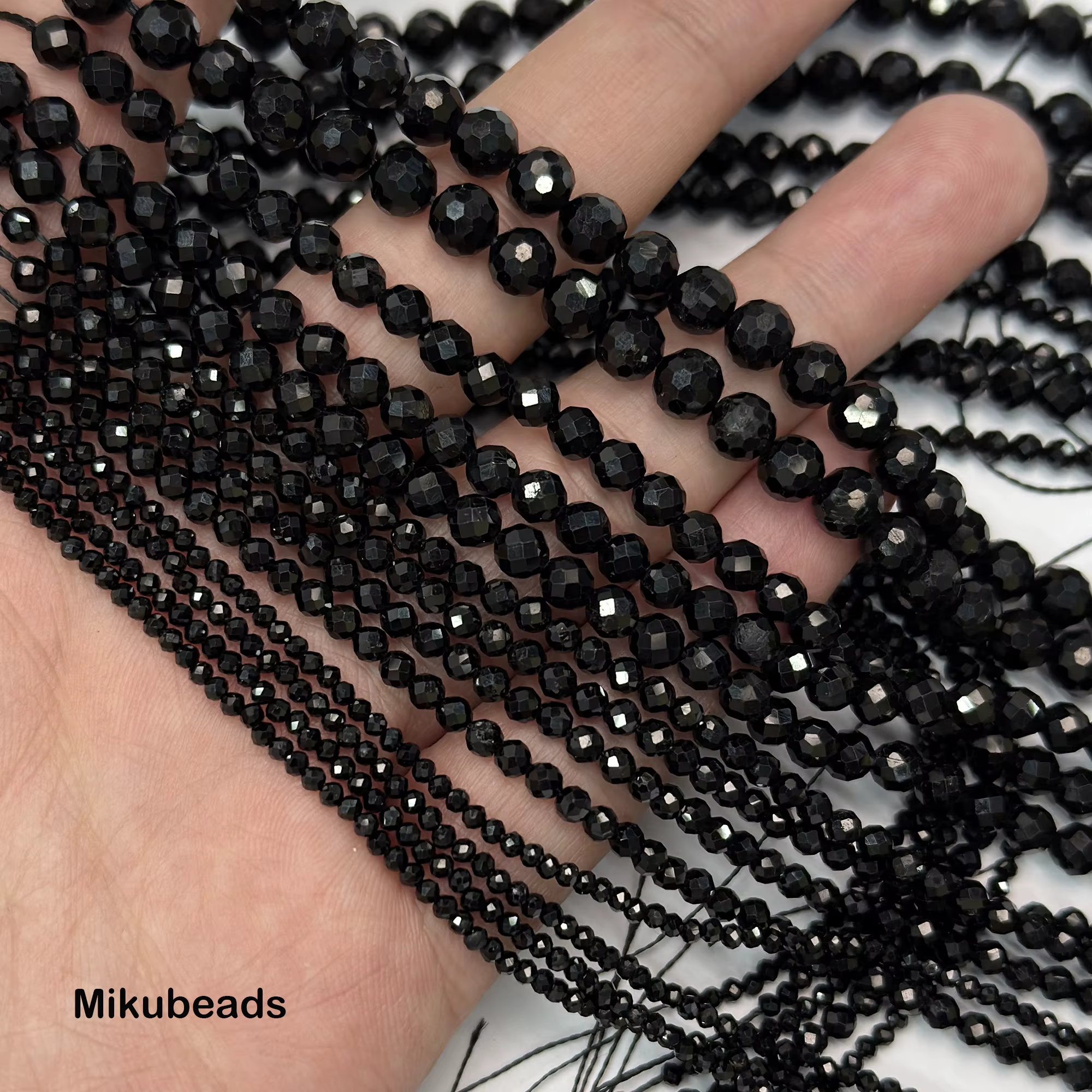 Tourmaline noire naturelle, 2mm 3mm 4mm 6mm, perles rondes à facettes en vrac pour la fabrication de bijoux, Bracelets et colliers, vente en gros