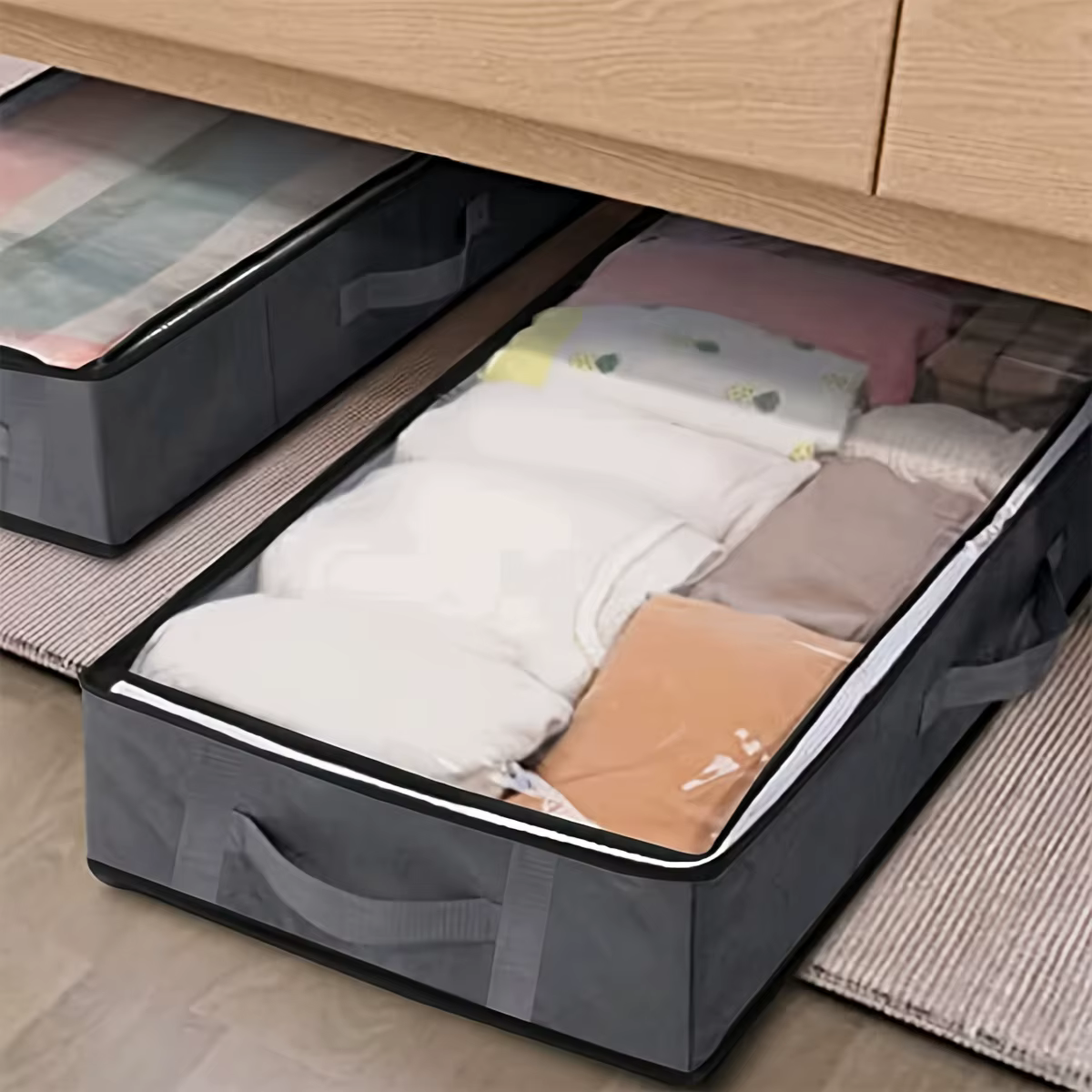 Sacs sous le lit pliables, couvertures, vêtements, sac de rangement, organisateur respirant à fermeture éclair pour chambre à coucher