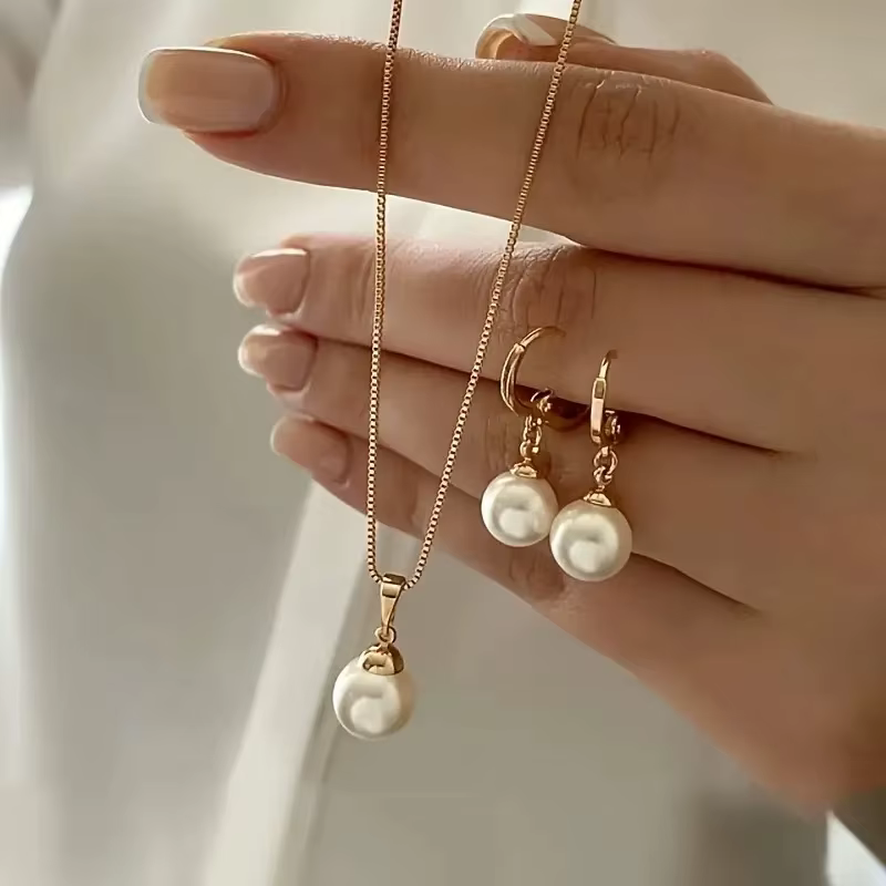 Ensemble de bijoux en perles pour femmes, boucles d'oreilles pendantes, pendentif, collier, Simple, délicat, tenue quotidienne, accessoires de fête