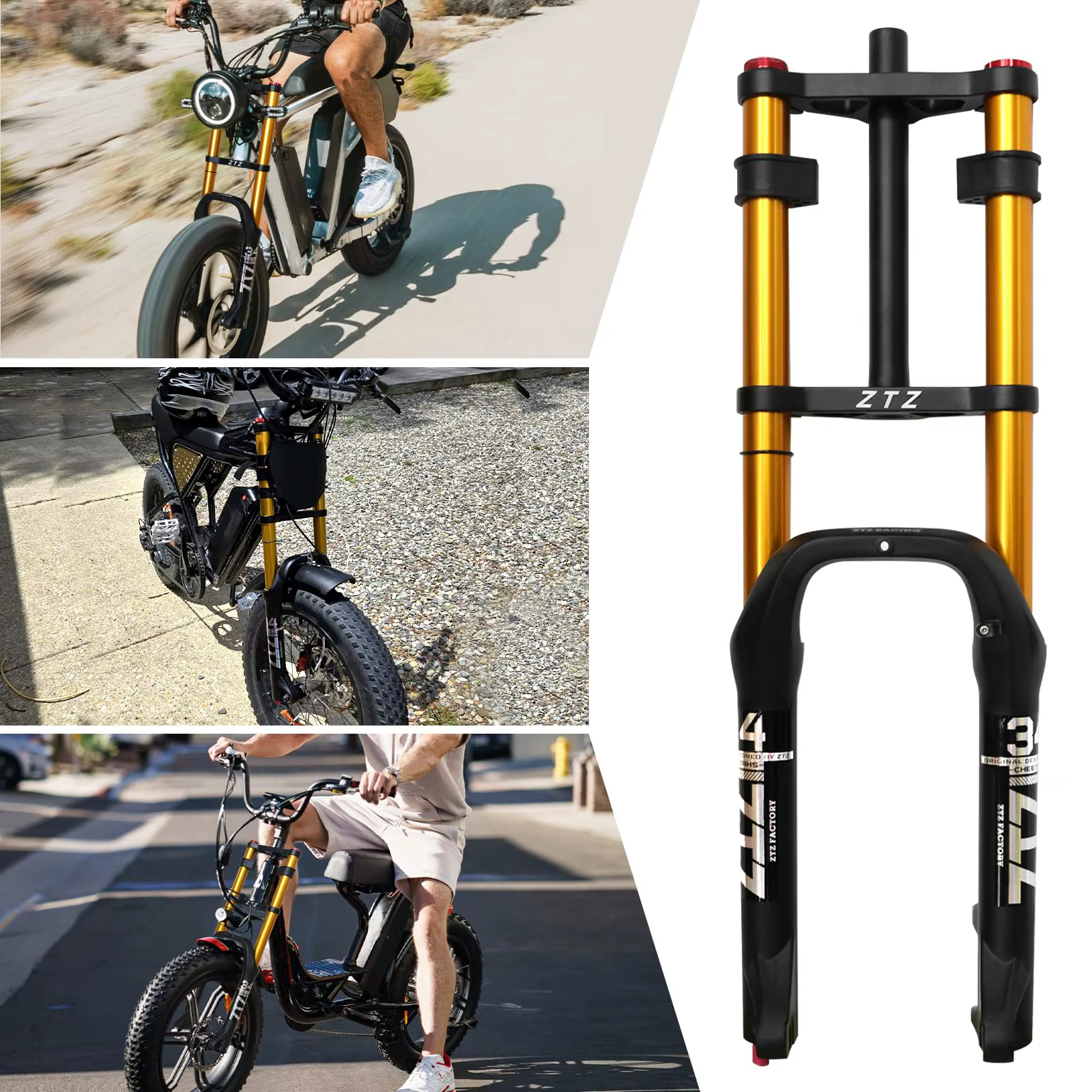 Fourche à air VTT ZTZ double suspension 20/26 pouces pour pneus larges 4.0