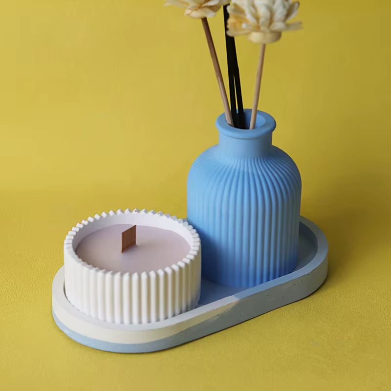 Moule multifonctionnel en silicone à rayures rondes pour pots à bougies, boîtes de rangement, porte-crayons et vases