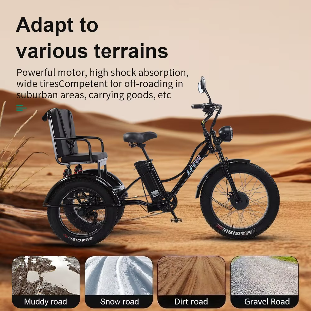 Tricycle électrique à pneus larges de 24 pouces