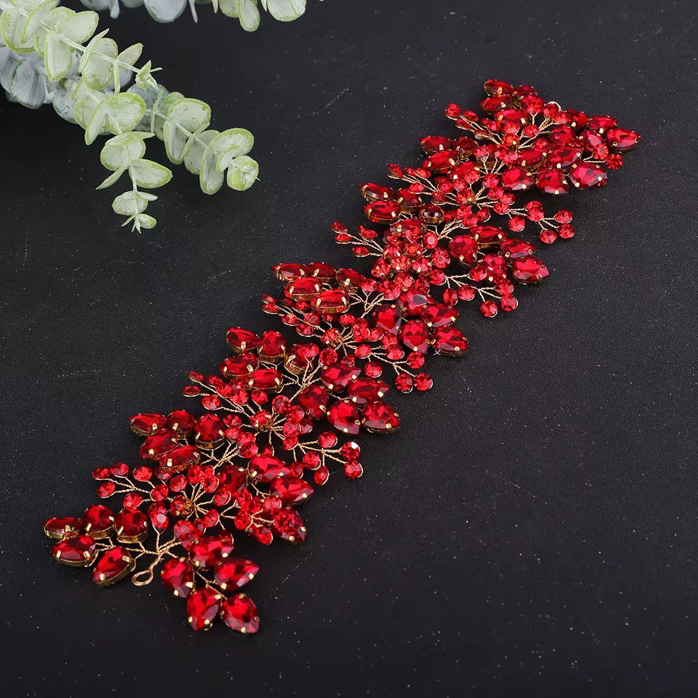 Accessoires pour cheveux de mariée, diadème rouge, coiffures de noël, strass, bijoux de tête de mariage pour femmes, robes de cheveux pour événements spéciaux