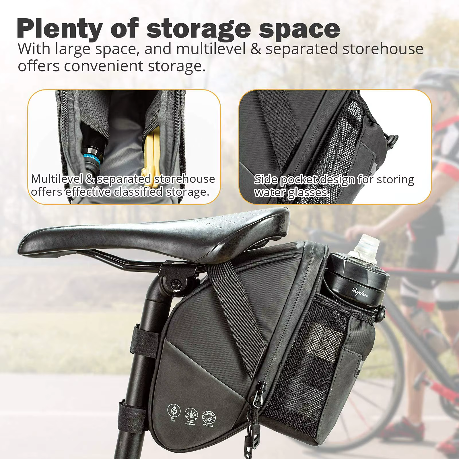 Sac de selle de vélo étanche, sac de rangement sous le siège arrière de vélo, poche pour bouteille d'eau, pochette de cyclisme pour vtt, vélo de route de montagne 1,5 l