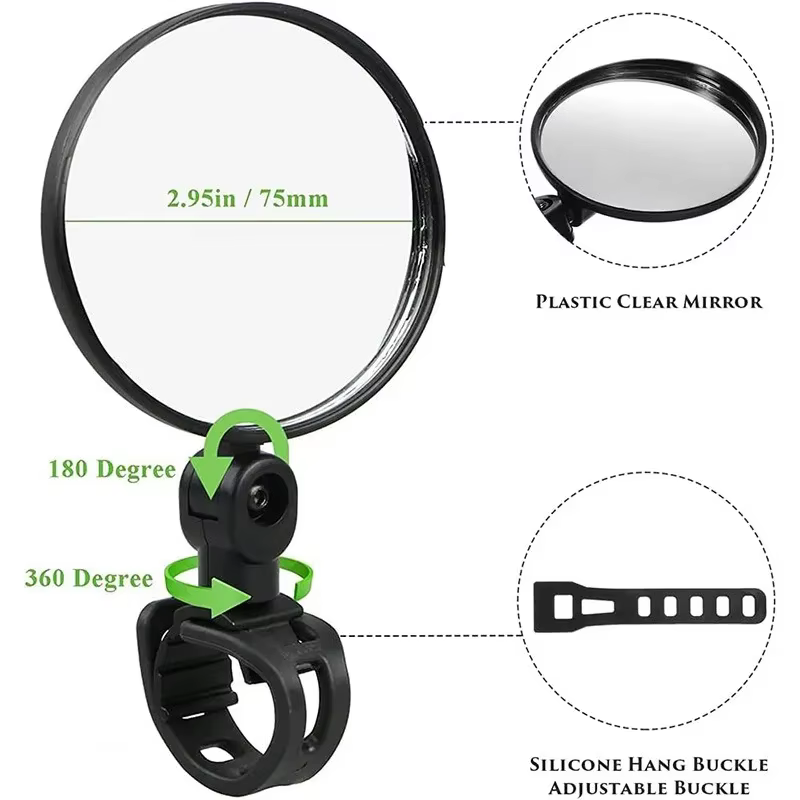 Rétroviseur de vélo, miroir convexe rotatif à 360 degrés réglable pour guidons de VTT