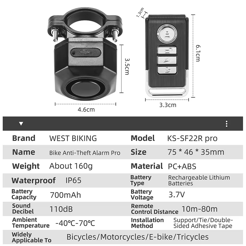 Alarme de vibration sans fil pour vélo