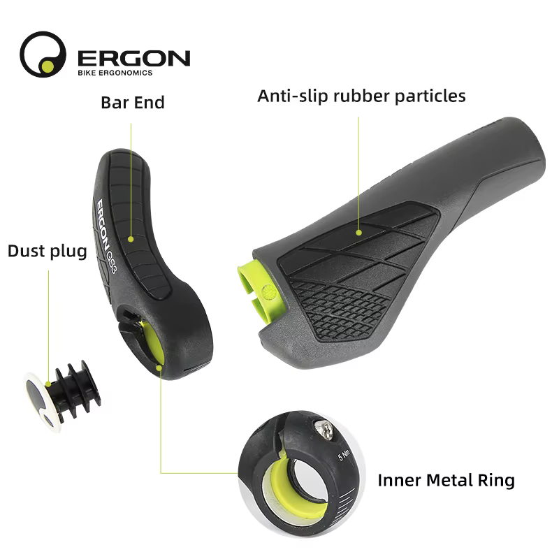 Poignées de guidon de vélo ERGON GS3 antidérapantes en caoutchouc