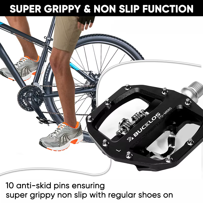 Pédales VTT BUCKLOS pour vélo, pédales plates à double fonction pour VTT, plateforme à clipser, pédales plates pour système SPD, pièce de vélo VTT