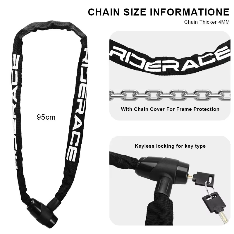 RIDERACE Verrou de Chaîne De Vélo Portable Anti-vol Haute Sécurité VTT Vtt