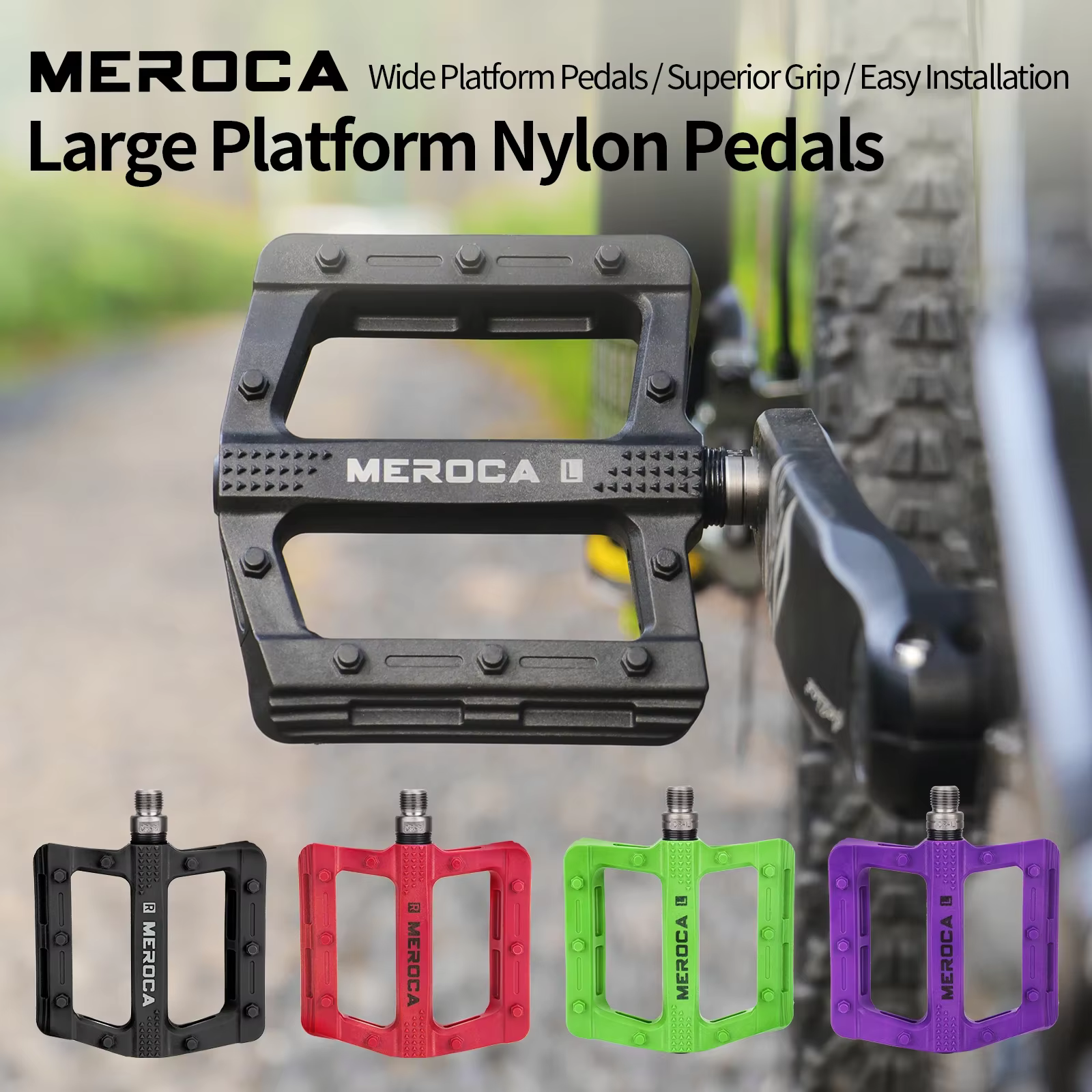 MEROCA pédale de vélo en Fiber de Nylon pédales de VTT antidérapantes élargies