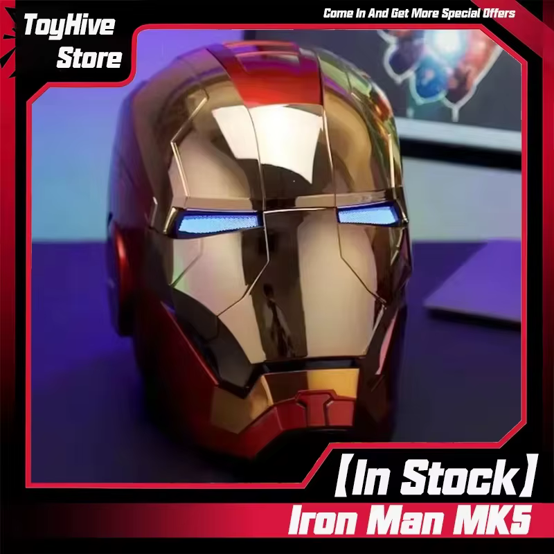 Casque Iron Man MK5 MK5 1:1 Contrôle vocal Avengers War Machine Cosplay avec lumière LED électronique Fermeture électronique Casque Iron Man Cadeau pour enfants