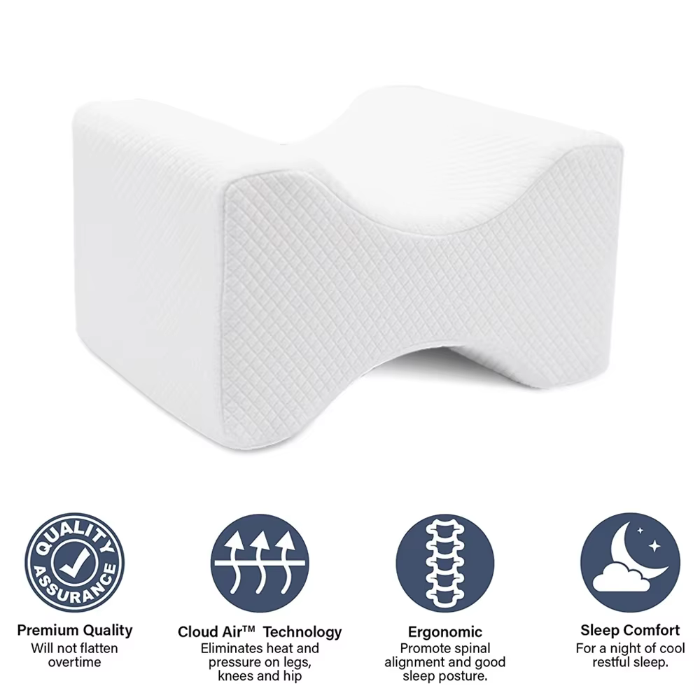 1 oreiller de genou pour dormeurs latéraux - 100% mousse à mémoire de forme - Coussin de contour en forme de cale - Coussin d'entrejambe pour l'alignement de la colonne vertébrale, soulagement des dou