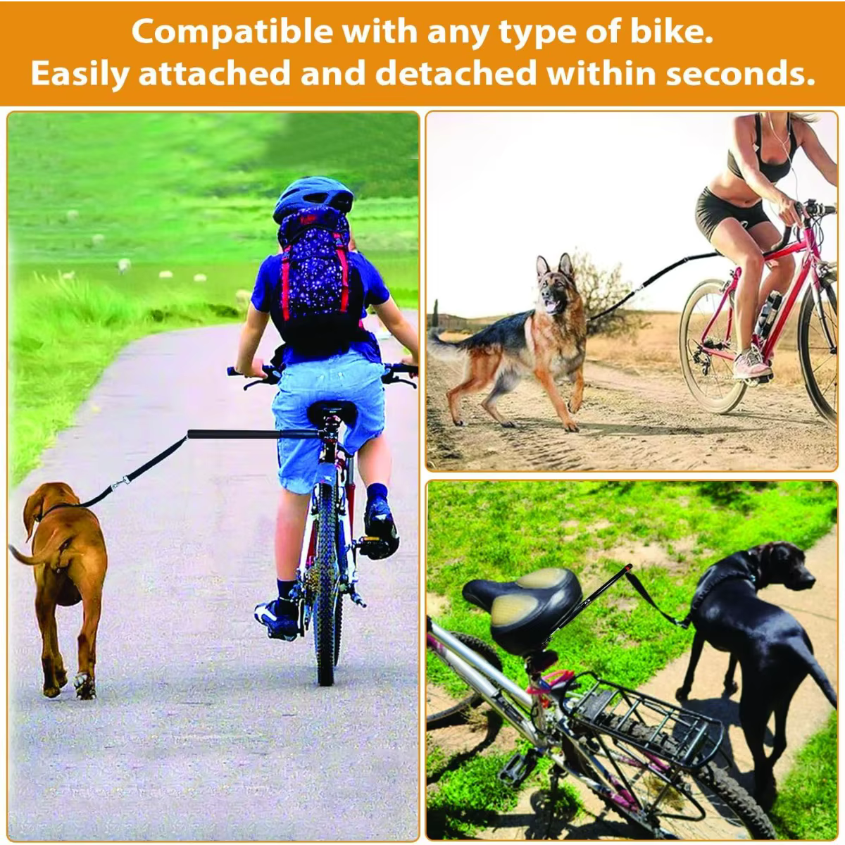 Nouvelle laisse de vélo pour chien à poignée libre, rétractable, facile à installer, laisse de vélo pour chien supprimé pour l'entraînement en plein air, essentiels pour chiens de marche