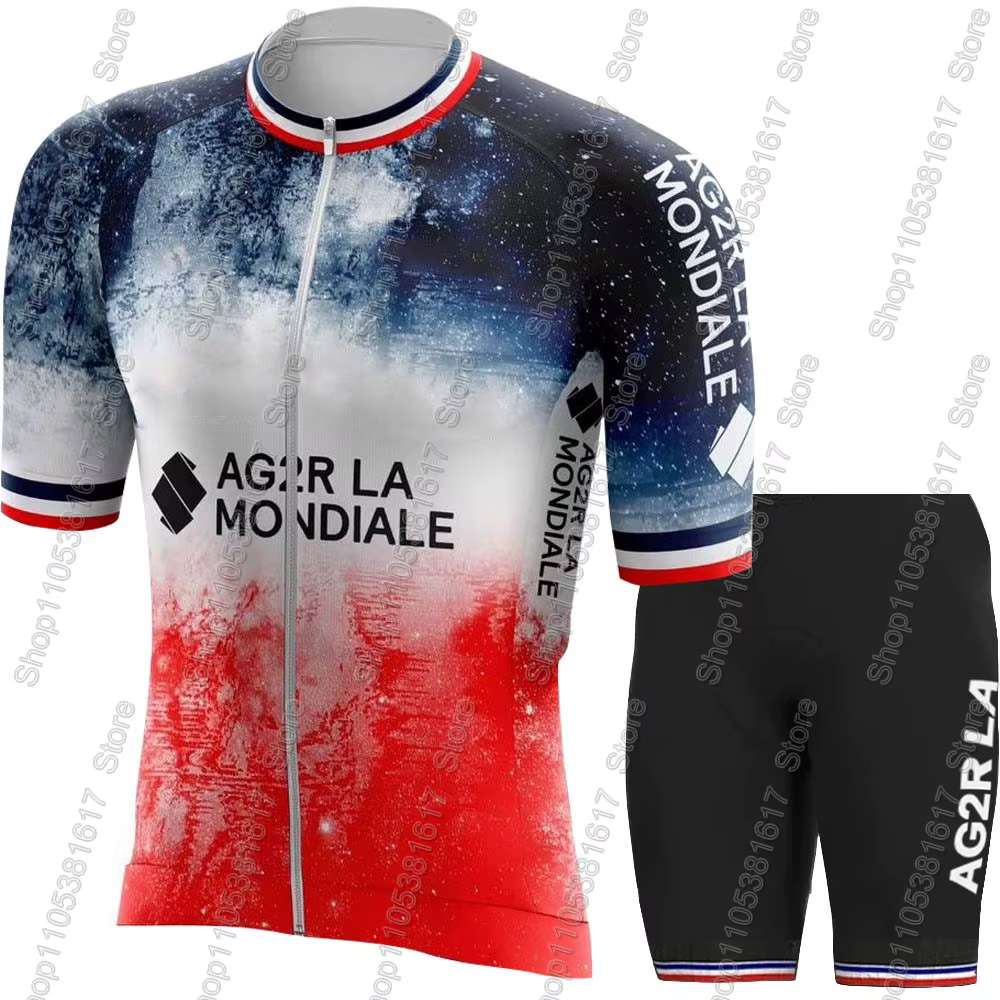 Ensemble Maillot et Cuissard Cycliste Ag2r France Team 2026 – Tenue Complète Vélo de Route et VTT