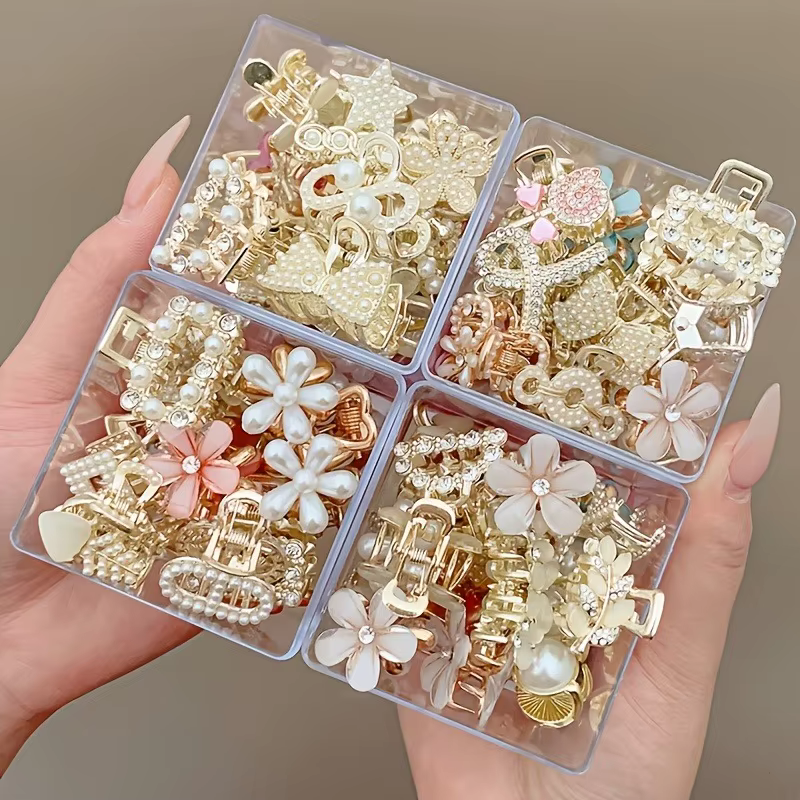 48 styles de petites pinces à cheveux en alliage pour coiffures semi-attachées, 1 pièce au style aléatoire, idéales pour un usage quotidien, accessoires de tête élégants et simples