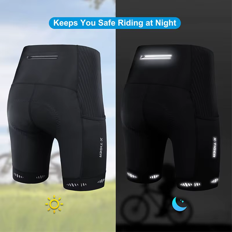 X-TIGER Hommes Cyclisme Shorts avec Poche Arrière 5D Gel Rembourré Vélo
