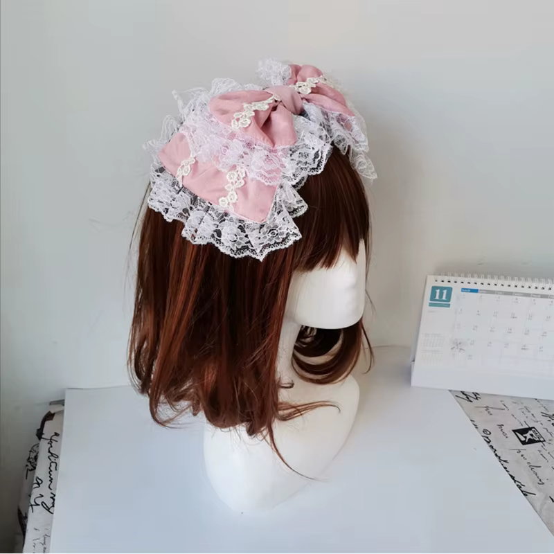 Dentelle Bandeaux pour Femmes Maille À Volants Dentelle Bandeau Arc Mignon Nouveauté Chapeaux dame Chapeaux Maid Cosplay Accessoires De Fête