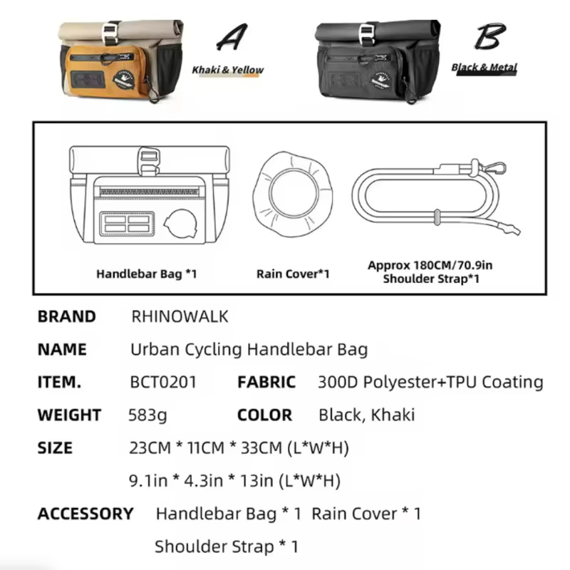 Rhinowalk sac de guidon de vélo sac de panier de Tube avant de 4L à dégagement rapide avec système MOLLE cyclisme urbain