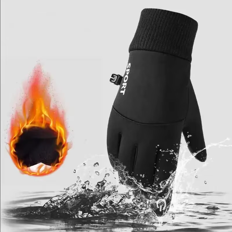 Ensemble de gants de cyclisme imperméables avec doublure en tissu tactile en laine